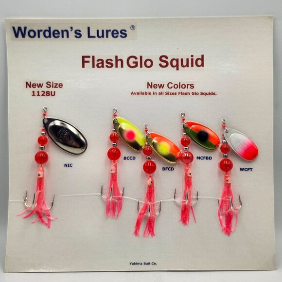 Yakima Bait Co Wordens Lures FlashGlo Squid Fishing Lure Display Board 422991 - Picture 1 of 3